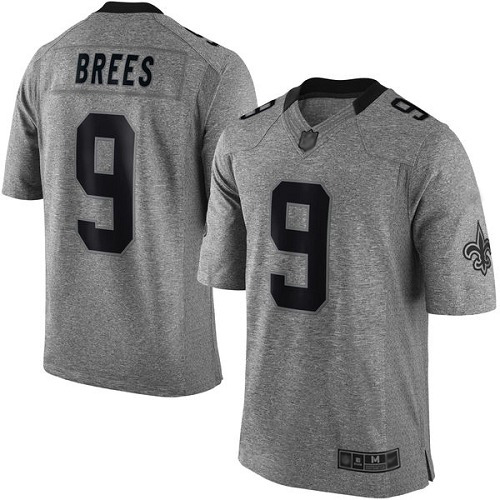 Men New Orleans Saints Limited Gray Drew Brees Jersey NFL Football #9 Gridiron Jersey